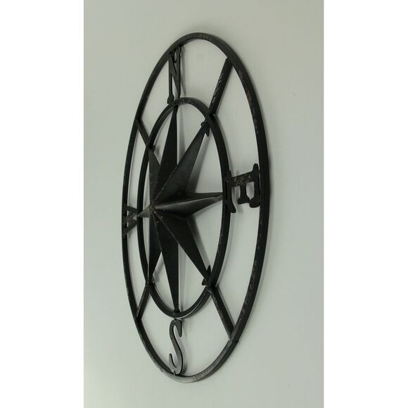 Distressed Metal Compass Rose Indoor/Outdoor Wall Hanging - Black - Picture 2 of 4